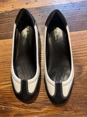 Cole Haan Black and White Two-Tone Leather Ballet Flats